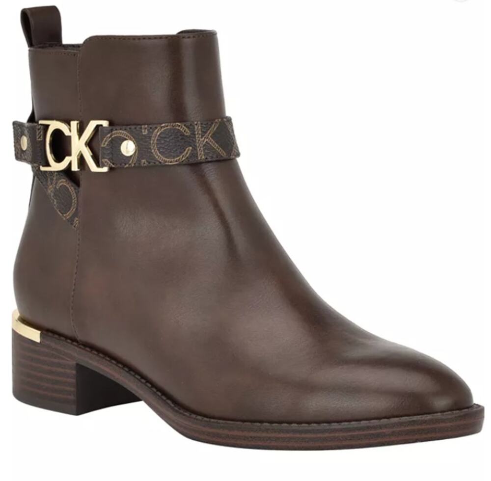Calvin Klein Boots Women's Size 10M Brown KC Dhara Ankle Block Heel Booties